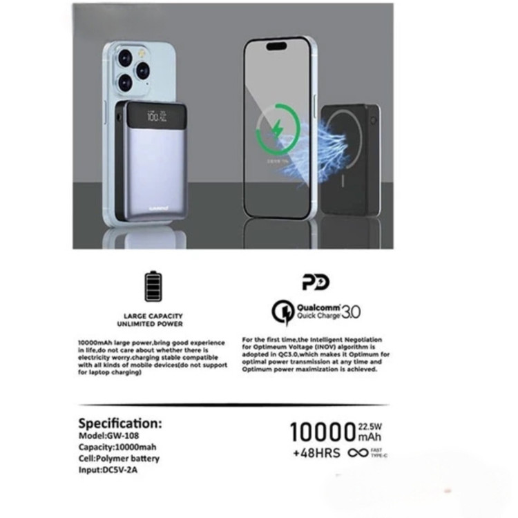 پاور بانک ۱۰ هزار وایرلس Ezako مدل Z-108