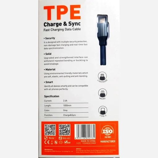 کابل شارژ USB به تایپ c الدینیو مدل LS441